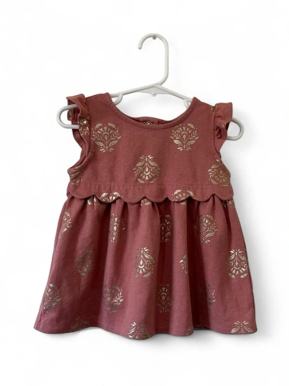 12-18M Girl Sleeveless Fit & Flare A-Line Dress Mauve Rose Pink Metallic Gold